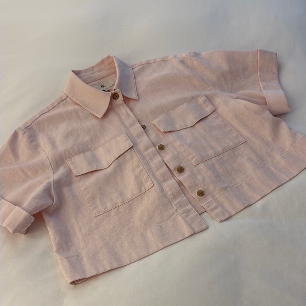 Banana Republic Pink Button Down Shirt Cropped Relaxed Fit
